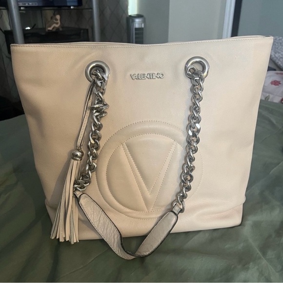 Valentino Handbags - Valentino Off-White Leather Tote with Chain Strap